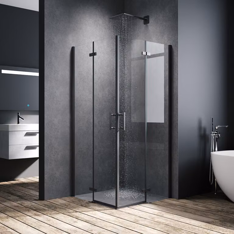 SONNI Cabina doccia nera 100x100x195cm porta a battente porta a soffietto angolare doccia 6mm NANO vetro trasparente porta a battente porta a soffietto angolare ingresso bagno