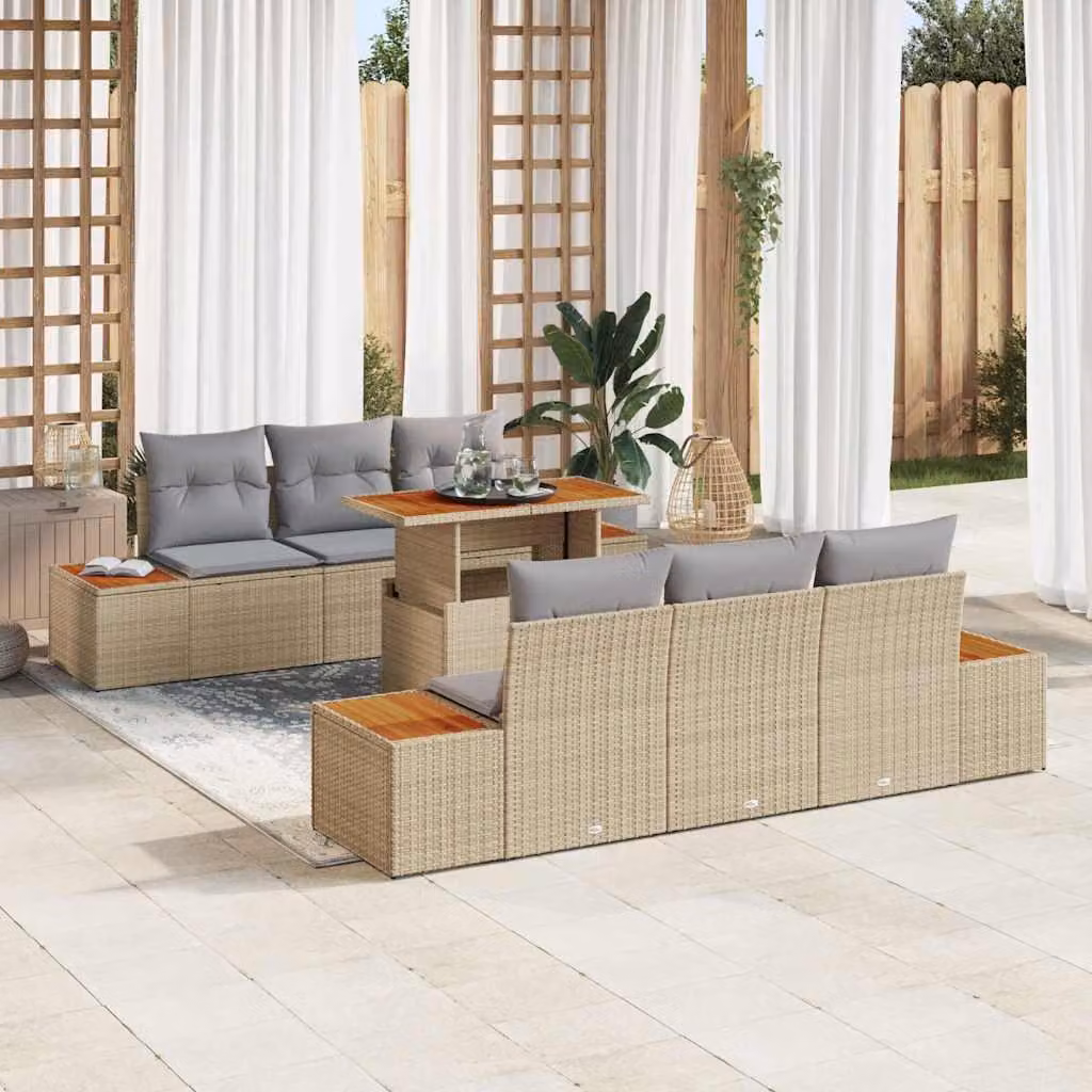 Maison Exclusive - Set da giardino composto da 7 pezzi, divano, in rattan sintetico beige