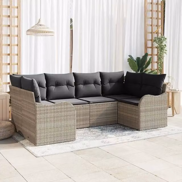 Set Divano da Giardino 6 pz Grigio chiaro polyrattan 3345842