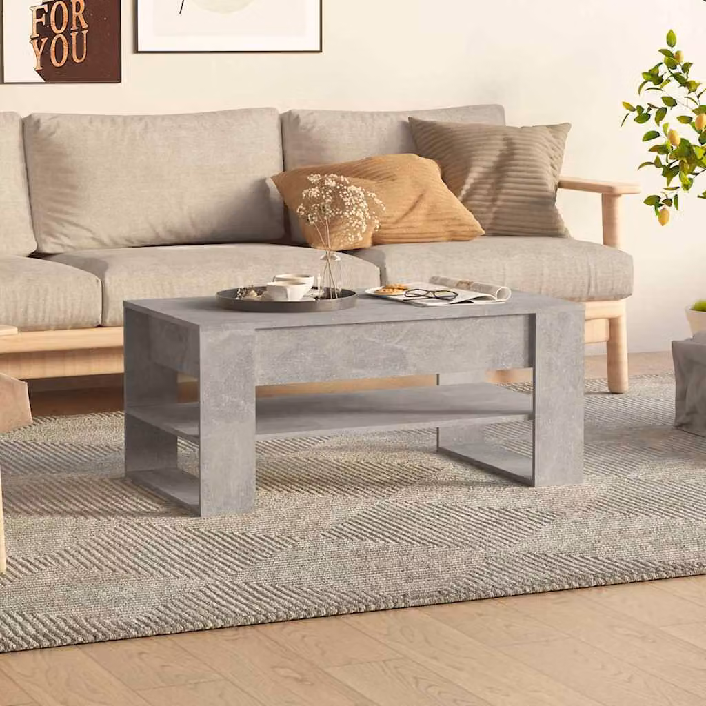 vidaXL Tavolino da Salotto Moderno Grigio Cemento in Legno Multistrato L: 102 cm, P: 55 cm, H: 45 cm