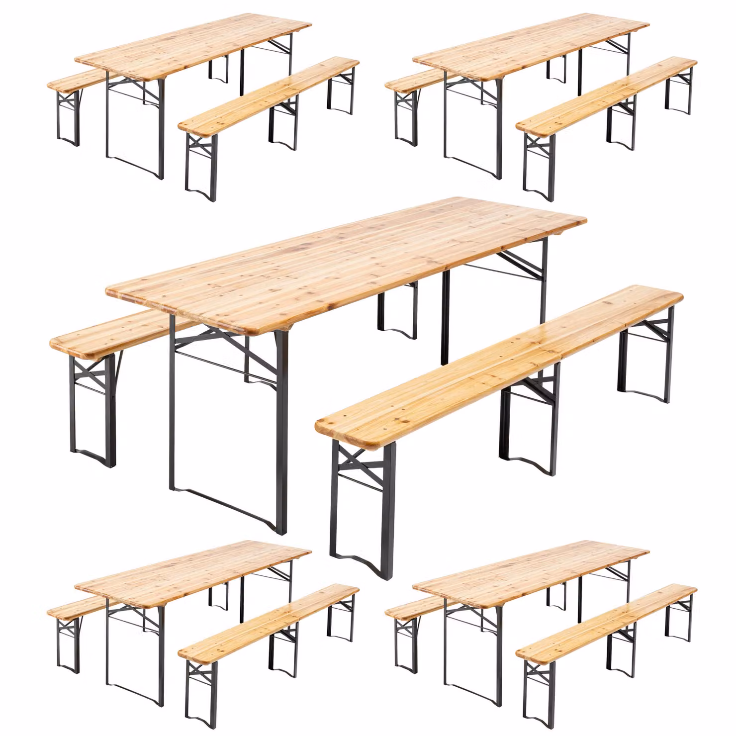Tavolo e panche in legno Brasserie 220 cm - Lotto di 5 - Oviala Munich