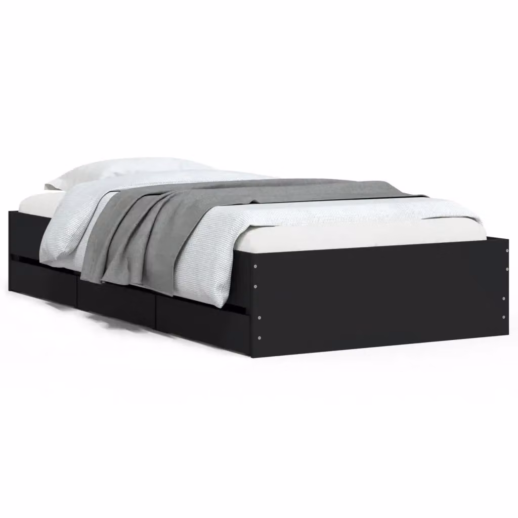 vidaXL Giroletto Moderno con Cassetti in Legno Multistrato Nero L/P/H: 100 x 200 x 102 cm – 2