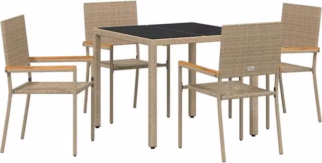 Set da Pranzo per Giardino 5 pz | Set Salotto da Giardino Beige polyrattan