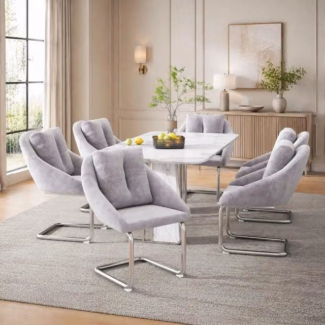 Set da 6 sedie moderne REDOM in velluto grigio con struttura in metallo