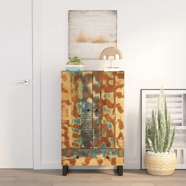 Credenza in stile industriale vidaXL in legno massello e metallo multicolore L: 60 cm, P: 33 cm, H: 100 cm – 1