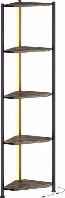 Libreria Angolare HOMCOM con 5 Ripiani e Illuminazione LED, Stile Rustico Marrone – 1
