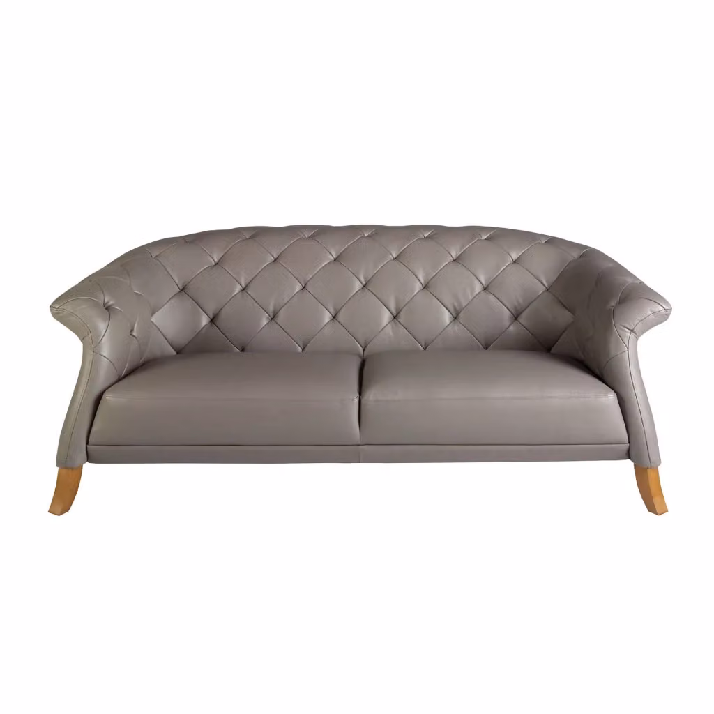 Divano Chesterfield a 2 posti Angel Cerda in pelle grigia con struttura in legno di pino L: 207 cm, H: 104 cm, P: 82 cm – 2