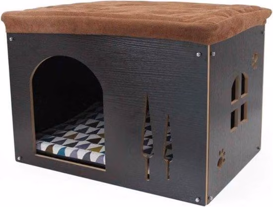Cuccia in legno con lettino, cuccia per gatti rimovibile a forma di base di sedia, cuccia da interno, trasportino per cani, cuccia per gatti, cuccioli, cani e piccoli animali, cuccia per tutte le stagioni, nera