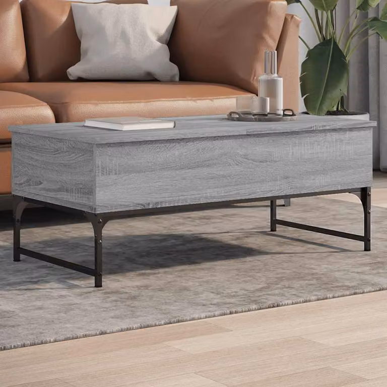 vidaXL Tavolino da salotto moderno in legno e metallo, Grigio, L 100 x P 50 x H 40 cm
