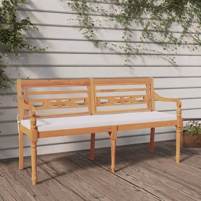 Panchina Batavia vidaXL in legno massello di teak con cuscini marroni L: 150 cm – 1