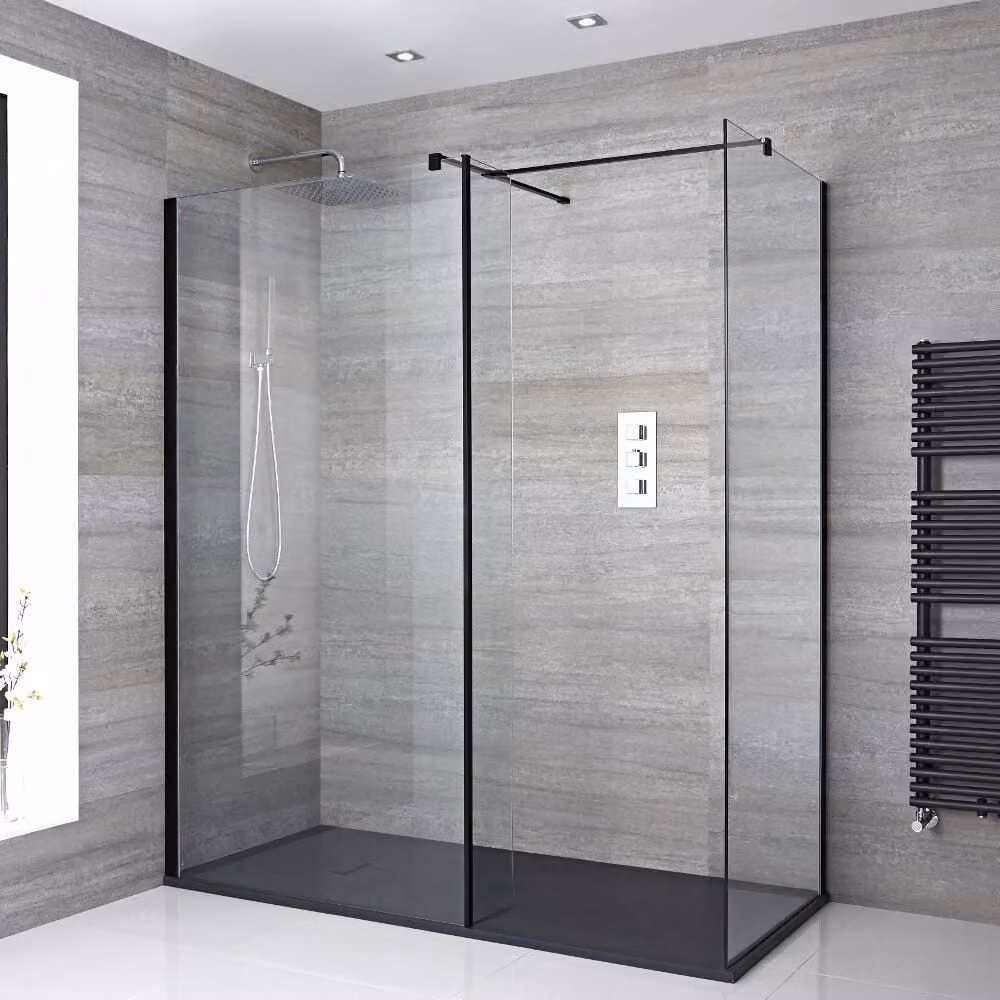 Box Doccia Walk-In Angolare con Piatto Doccia Ardesia e Parete Paraspruzzi (Opzionale) - Diverse Misure - Nox