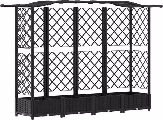 Fioriere | Cassetta per fiori | Letto Rialzato con Griglia e Tetto Nero 203,5 x 40 x 125 cm PP