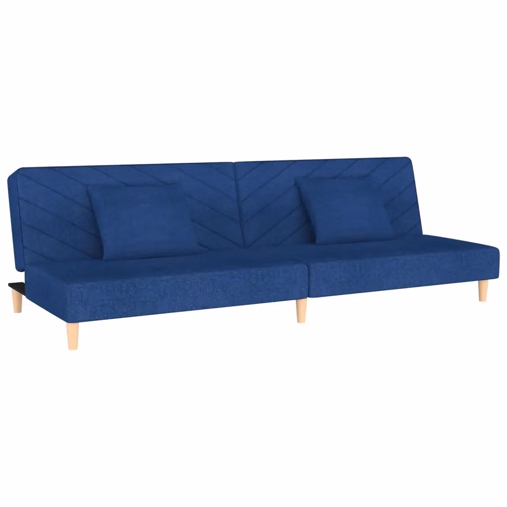 Divano Letto Click-Clack vidaXL in Tessuto Blu con 2 Cuscini, Struttura in Legno Solido, L/P/H: 200 x 100 x 69 cm – 2