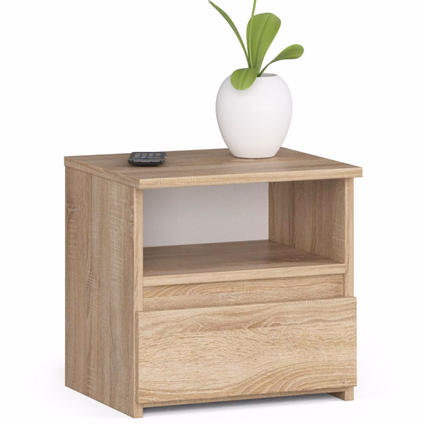 Comodino con 1 cassetto. Organizzatore per comodino. Comodino con cassetti, 40 cm di larghezza, 40 cm di altezza. Mobile alto in legno effetto noce. Mobile contenitore laterale, armadietto stretto