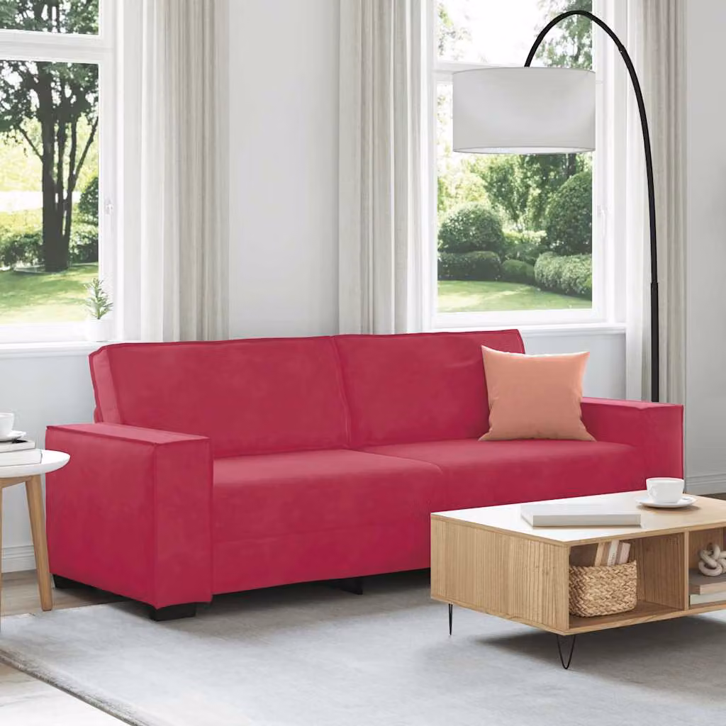 vidaXL Divano a 3 Posti Moderno in Velluto Rosso L: 220 cm, P: 78 cm, H: 84 cm