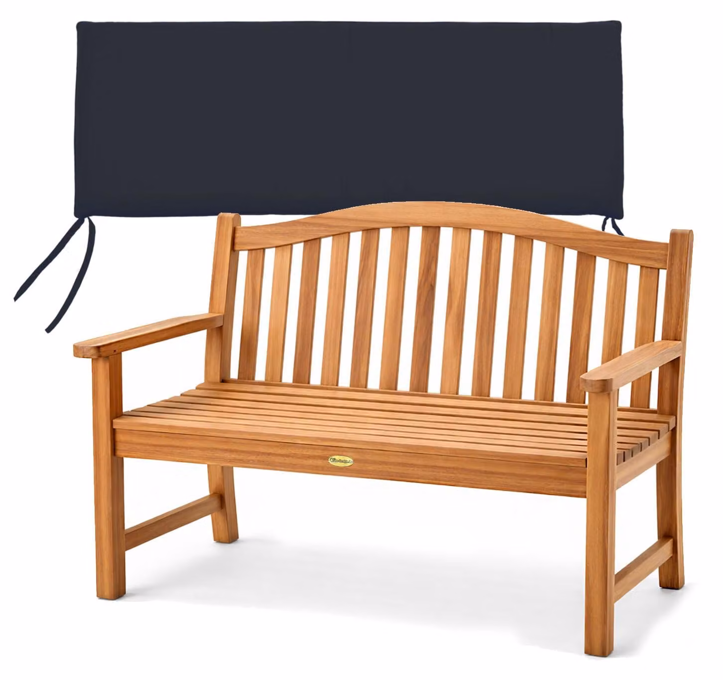 Panca in teak Catania, 120 cm, in legno massello, resistente agli agenti atmosferici, con cuscino per seduta nero