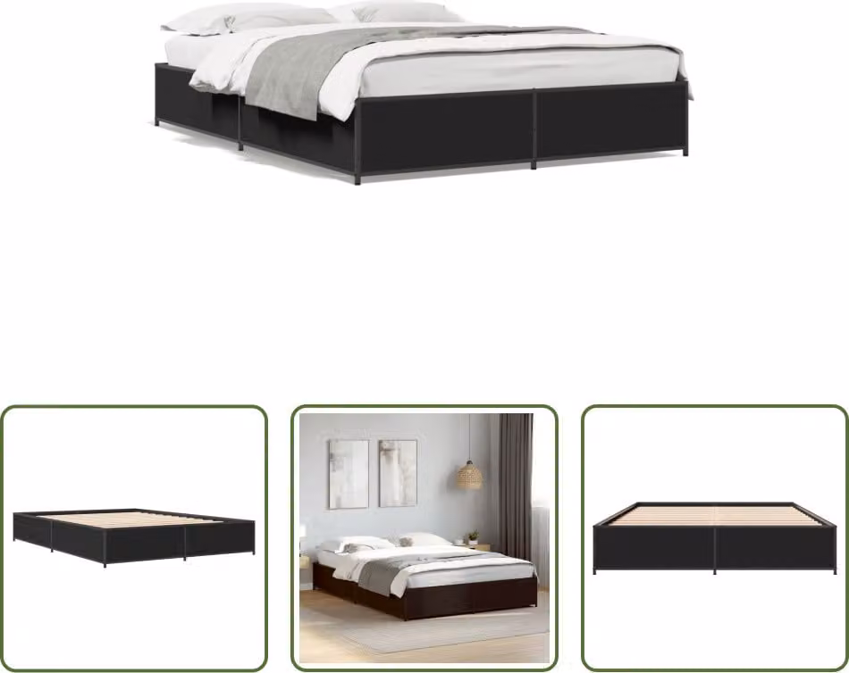 The Living Store Struttura letto nera 120x190 cm in legno e metallo