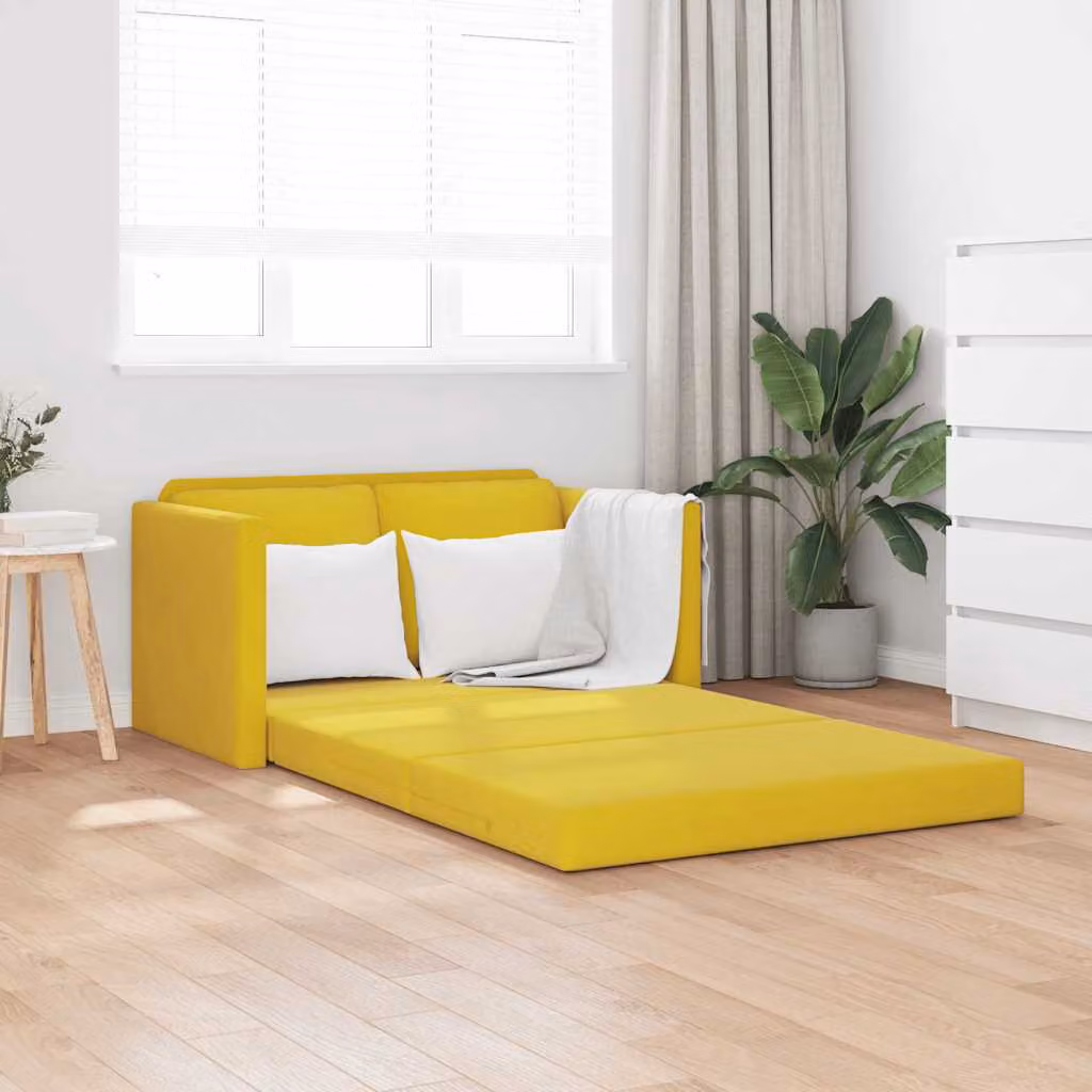 vidaXL Divano Letto 2 in 1 in Velluto Giallo con Struttura in Metallo L: 122 cm, P: 204 cm, H: 55 cm