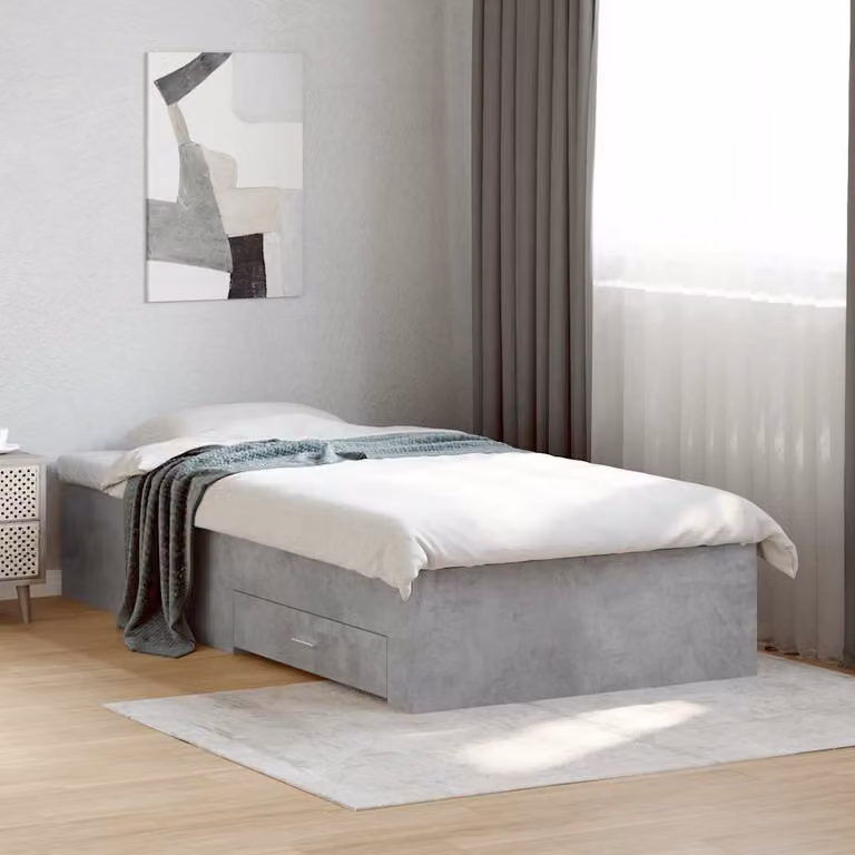 vidaXL Giroletto con Cassetti in Legno Multistrato Grigio, L/P/H: 200 x 100 x 32 cm