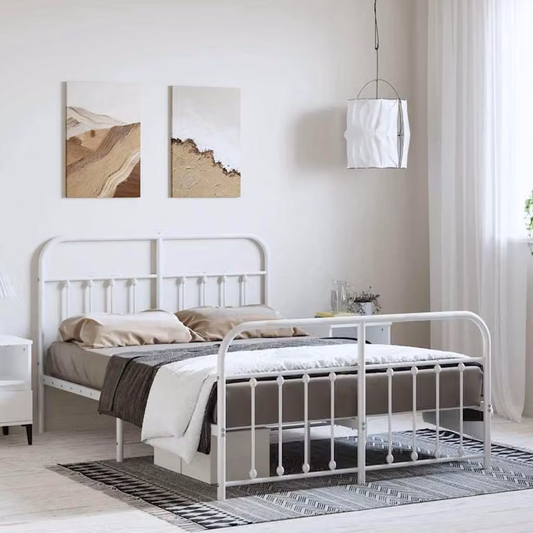 vidaXL Giroletto con Testiera e Pediera in Metallo Bianco 150x200 cm