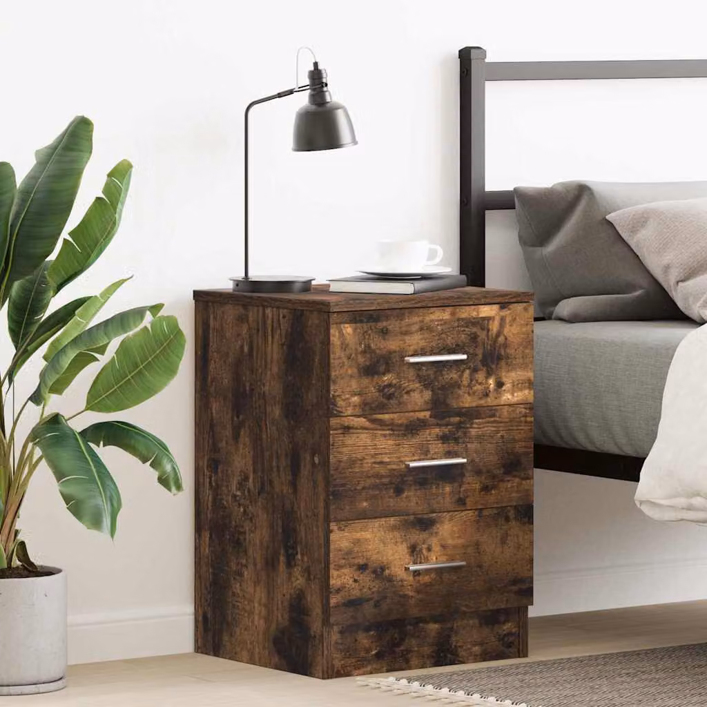 Comodino moderno vidaXL in legno multistrato color rovere fumo, L 38 cm x P 35 cm x H 56 cm