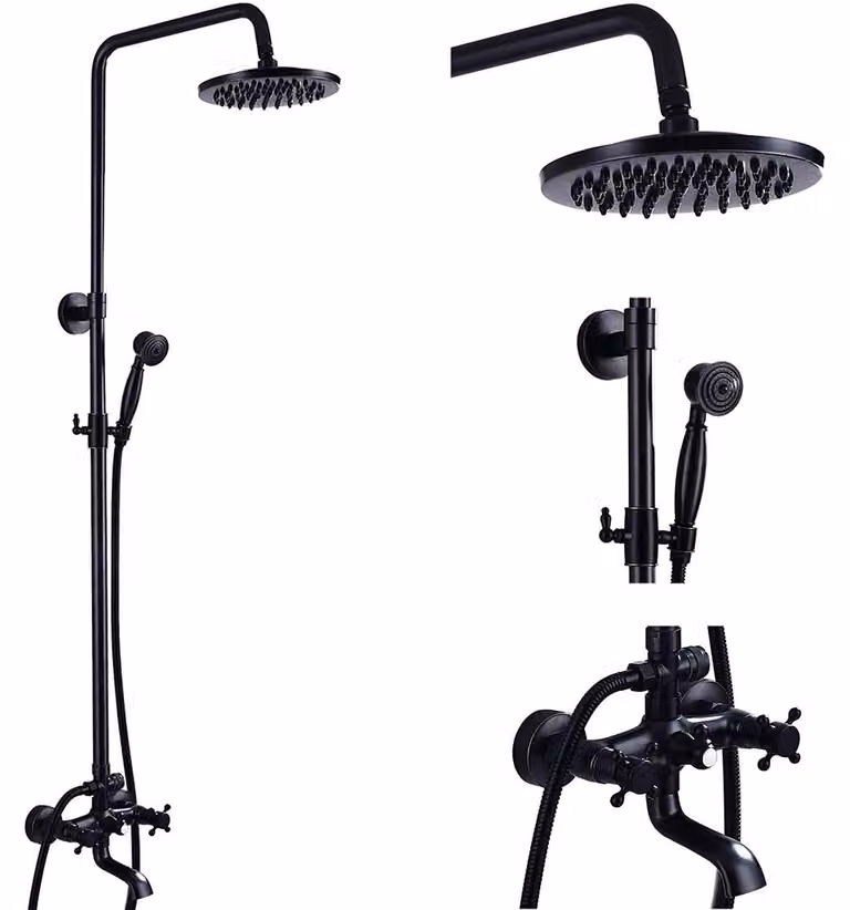 Set di rubinetteria per doccia, finitura in bronzo spazzolato, composto da: 8 getti a pioggia, 2 maniglie, montaggio a parete
