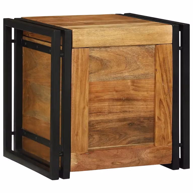 vidaXL Scatola di Stoccaggio in Legno di Acacia e Metallo, Stile Rustico, Marrone e Nero, L/P/H: 40 x 40 x 40 cm