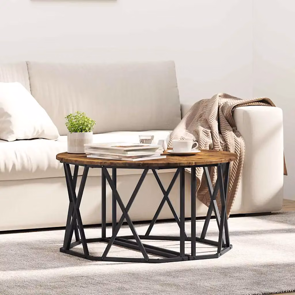 Tavolino da salotto moderno vidaXL in rovere fumé e metallo, L/P/H: 80 x 80 x 42 cm