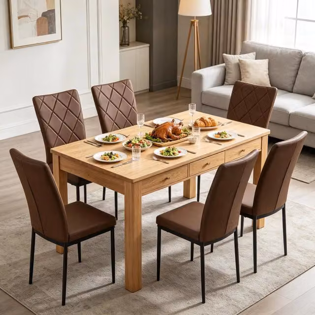 Sedie da pranzo, 4 pezzi in ecopelle con schienale alto, seduta imbottita e struttura in metallo marrone scuro