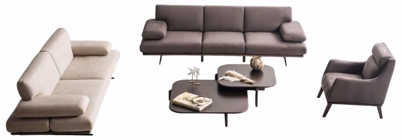 Grau-Beige Sofagarnitur Hochwertiger 4-Sitzer Polstersessel Tisch