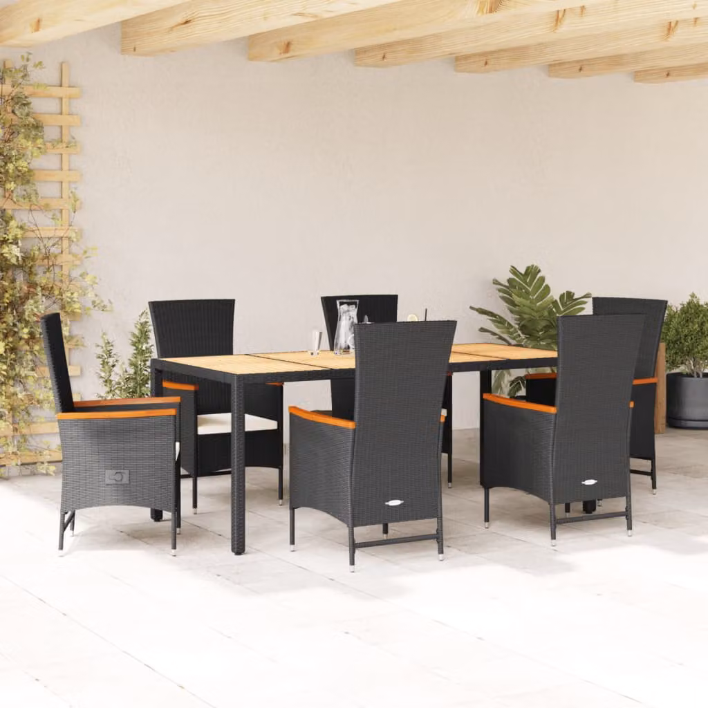 Set da Pranzo da Giardino vidaXL in Legno di Acacia e Polyrattan, 7 Pezzi, Moderno – 1