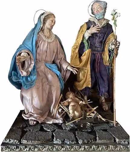Presepe della Natività San Gregorio Armeno con Maria, Giuseppe e Gesù, decorazione in ceramica multicolore dipinta a mano di Robertagor – 1