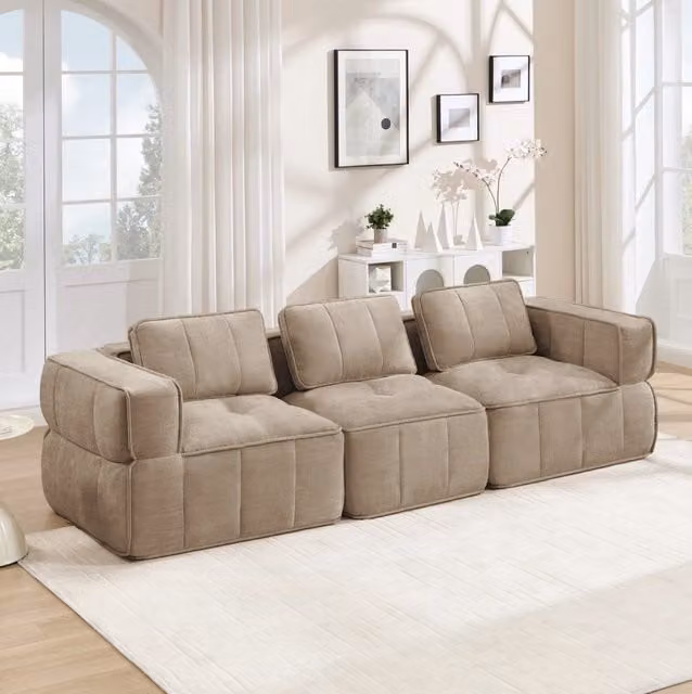 Divano modulare in poliestere con seduta profonda 271x93x67 cm; design senza struttura; sabbia