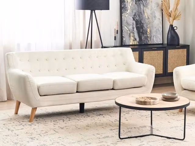 Divano Beliani a 3 posti moderno in tessuto beige con struttura in legno e coperture rimovibili L: 182 cm, H: 83 cm, P: 76 cm – 1
