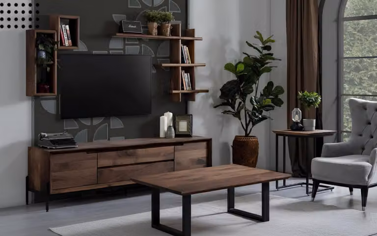Tavolino TV, tavolino da divano, tavolino ausiliario, stile moderno, colore marrone