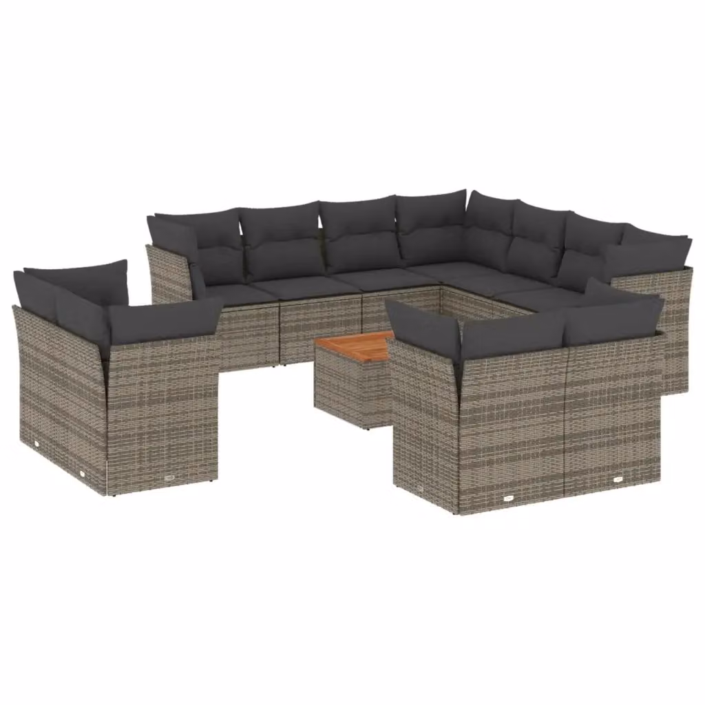 Set di divani da giardino vidaXL a forma di U composto da 12 pezzi con cuscini e tavolino, in polyrattan e legno di acacia, colore grigio – 2