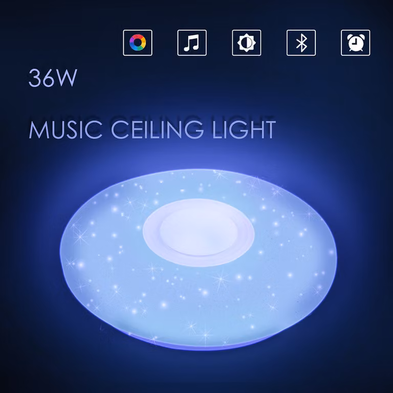 Plafoniera Jopassy 36W LED con effetto cielo stellato e altoparlanti integrati, telecomando e musica Bluetooth