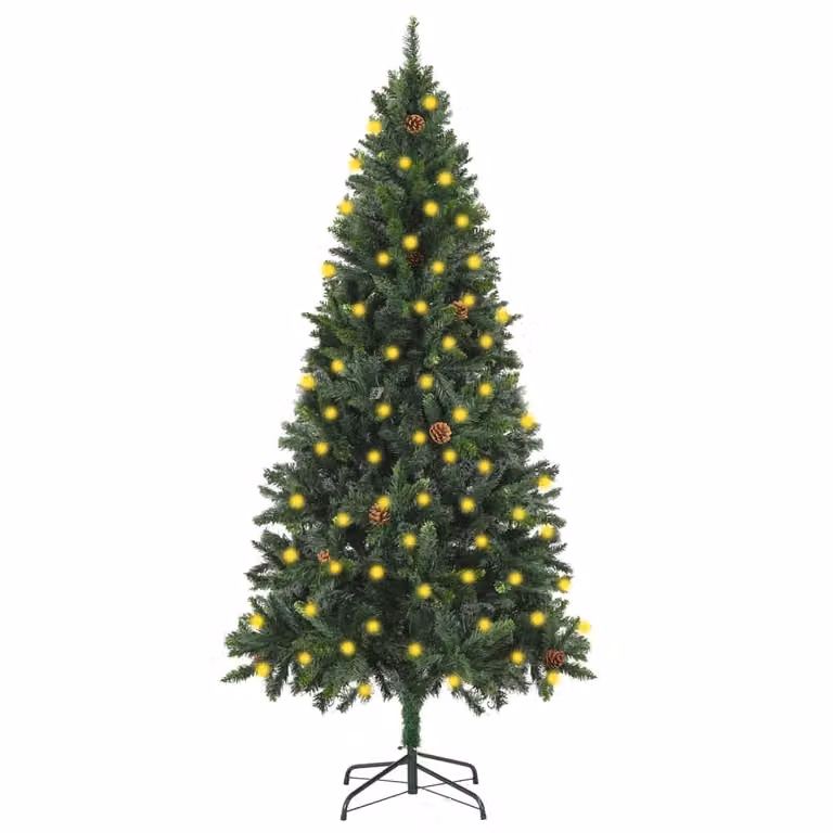 Albero di Natale artificiale illuminato con decorazioni, colore verde, altezza 180 cm. (Marca: The Living Store)