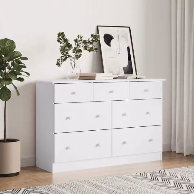 Cassettiera ALTA Bianca 112x35x73 cm in Legno Massello di Pino 353920