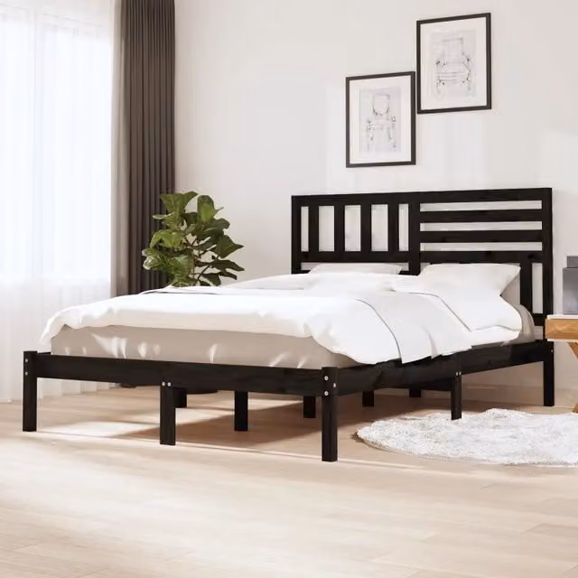 Letto con Giroletto Nero in Legno Massello di Pino vidaXL L/P/H: 140 x 190 x 146 cm – 1