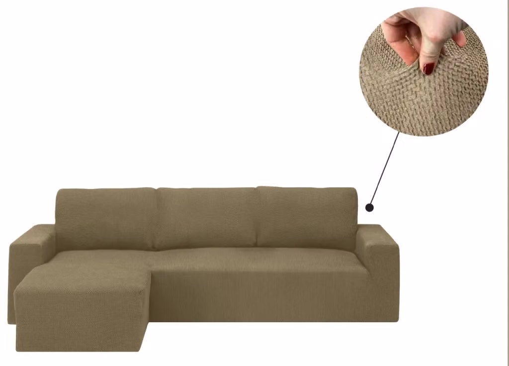 Copridivano con penisola chaise longue Mod Capri color biscotto di Biancheriaweb, modello sinistro – 2
