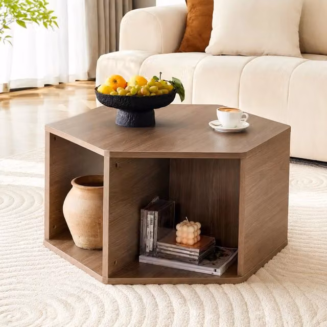 Tavolino moderno in MDF marrone con gambe cilindriche
