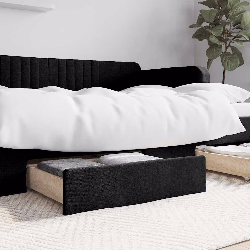 Set di 2 cassetti da letto vidaXL in legno multistrato e tessuto, colore nero