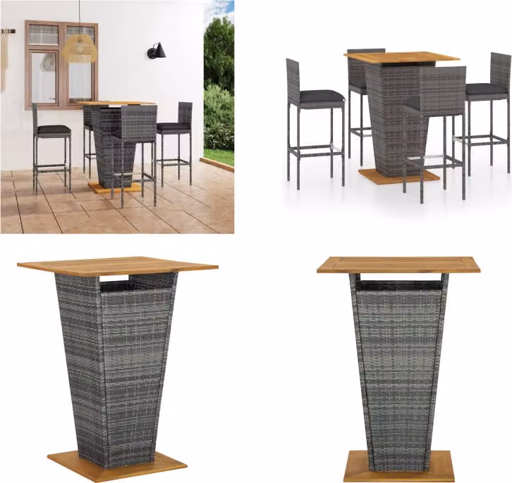 vidaXL Set bar da giardino 5 pezzi con cuscini in poly rattan grigio - Set da bar - Set da bar - Tavolo e sgabelli da bar - Tavolo da bar