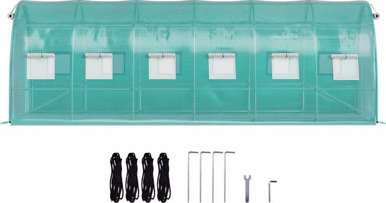 SucceBuy serra a tunnel walk-in 20 x 10 x 7 piedi, serra portatile per piante con cerchi in acciaio zincato, 3 barre superiori, 4 barre diagonali, 2 porte con cerniera, 12 finestre avvolgibili, colore verde