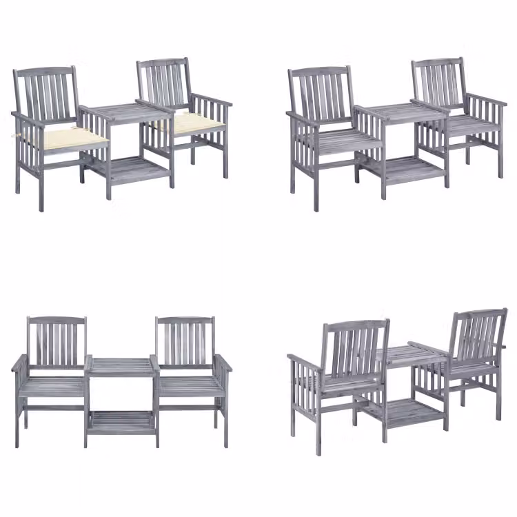 vidaXL Sedie da giardino con tavolo da tè e cuscini in legno massiccio di acacia - Sedia da giardino con tavolo da tè - Sedie da giardino con tavoli da tè - Set da bistrot - Set da bistrot in legno