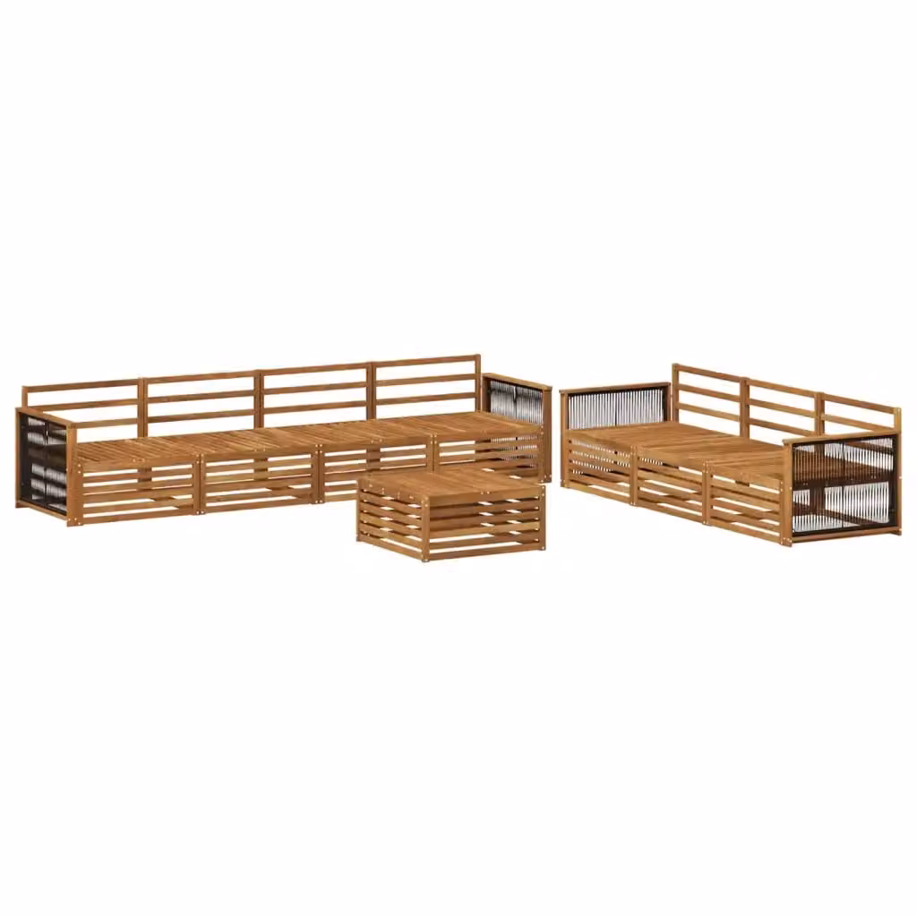 Set di divani da esterno a forma di U con tavolino da caffè vidaXL in legno di acacia massello marrone, 8 pezzi – 2