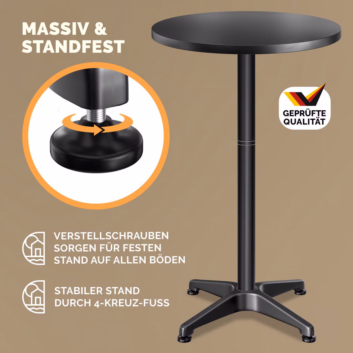 Set di 2 tavoli alti Casaria in alluminio nero lucido, pieghevoli e regolabili in altezza, Ø 60 cm – 2