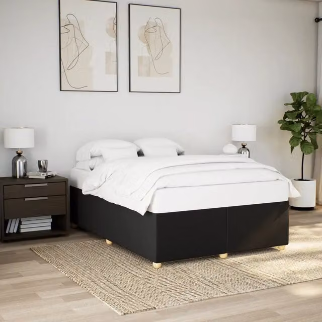 Giroletto vidaXL in tessuto nero con doghe in legno, L/P/H: 140 x 200 cm