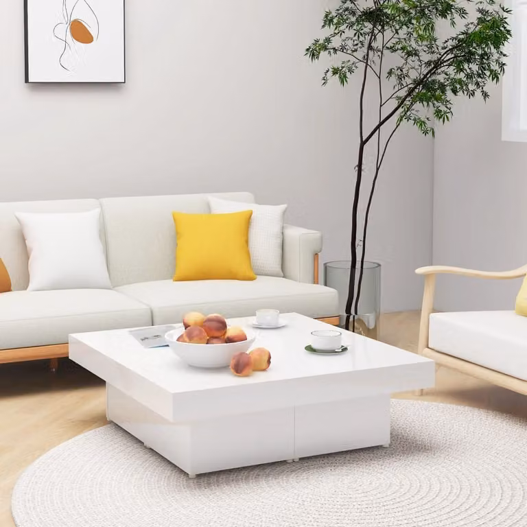 Maison Exclusive - Tavolino bianco lucido 90x90x28 cm Materiale ligneo